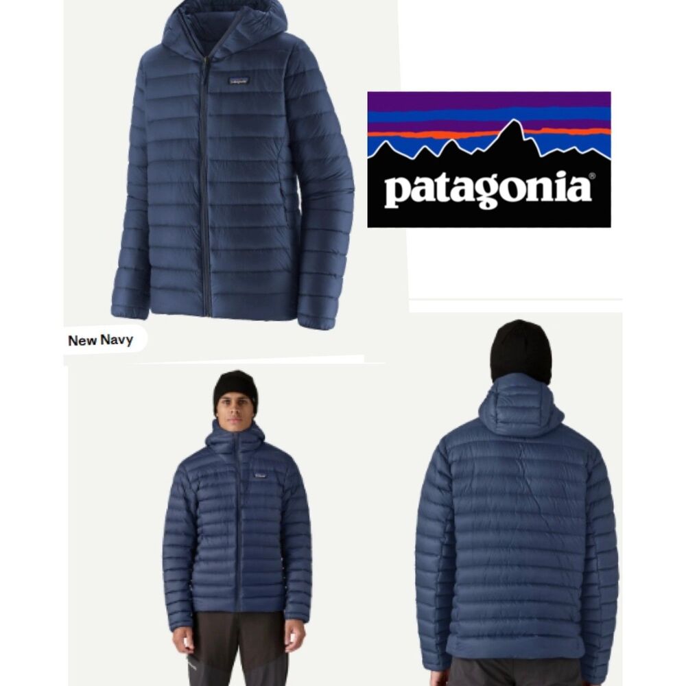 SZ M PATAGONIA Men's Down Sweater Hoody Jacket in New Navy